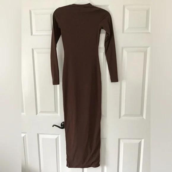 SKIMS Fits Everybody Crew Neck Long Sleeve Dress | Cocoa | Size S - Picture 6 of 7